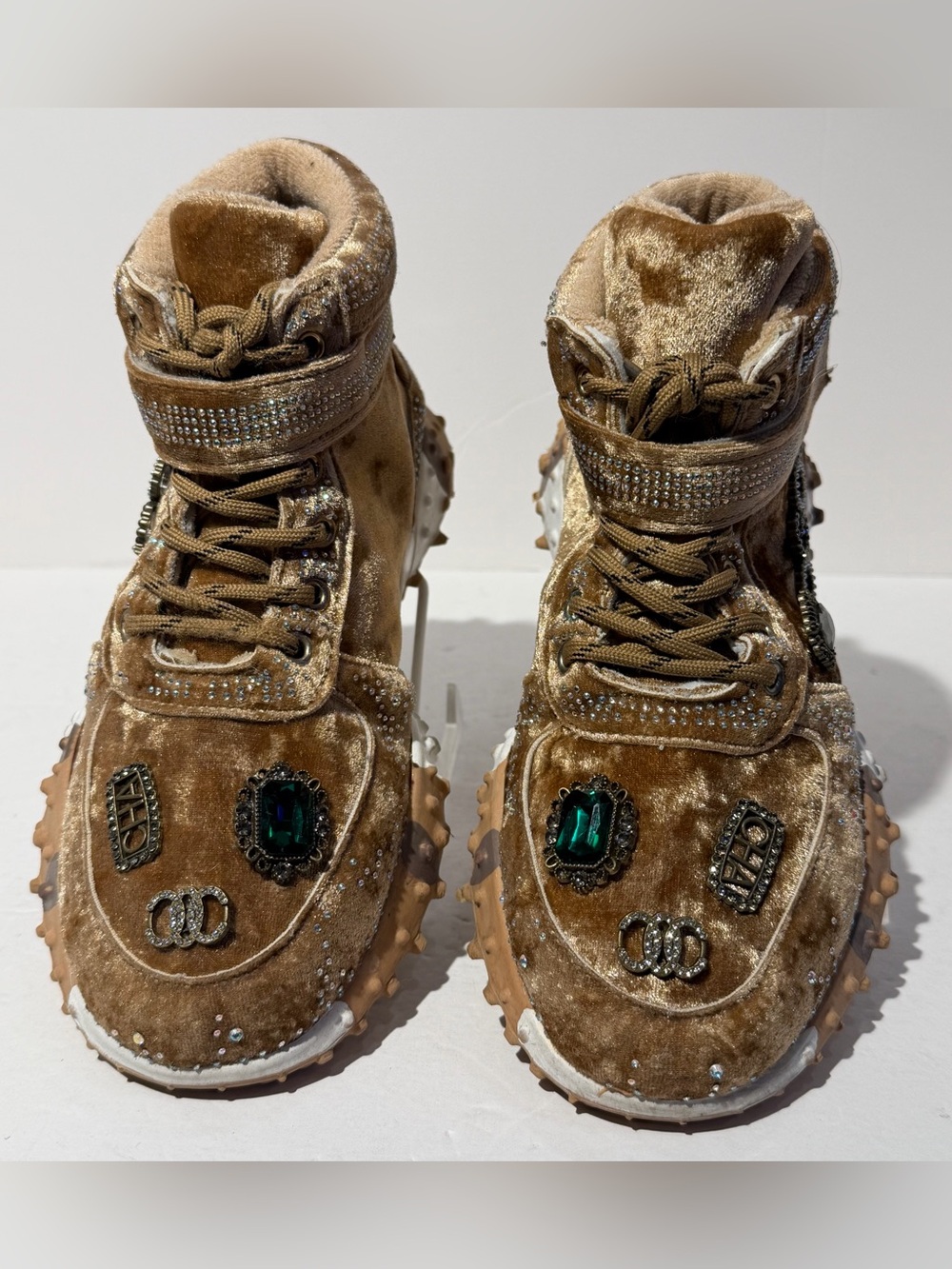 TAXI Gold Velvet Jeweled High-Top Women’s Sneakers Size 8.5 - SUPER CUTE!